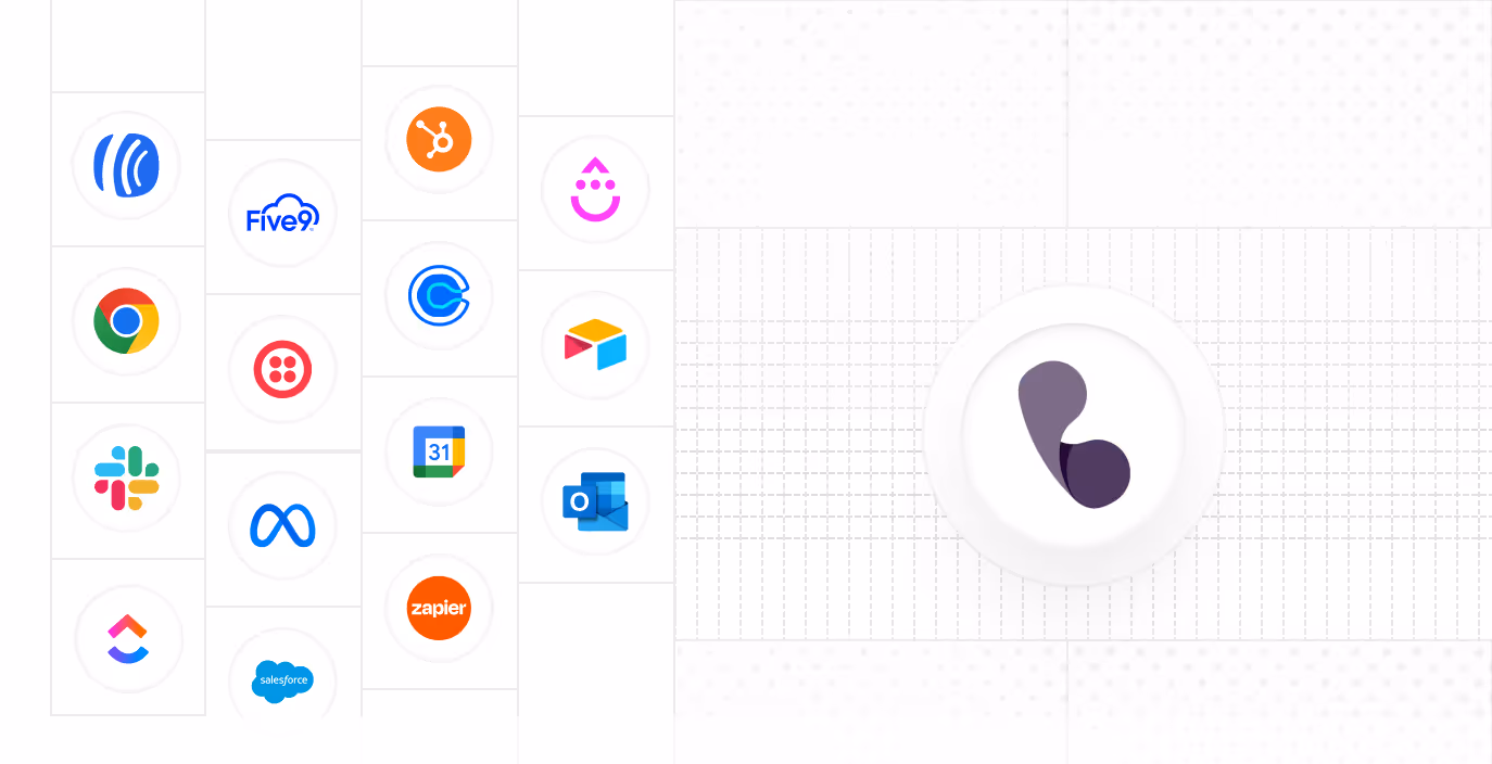 Grid of CRM, calendar, and messaging tools CustomerCare.OM connects to